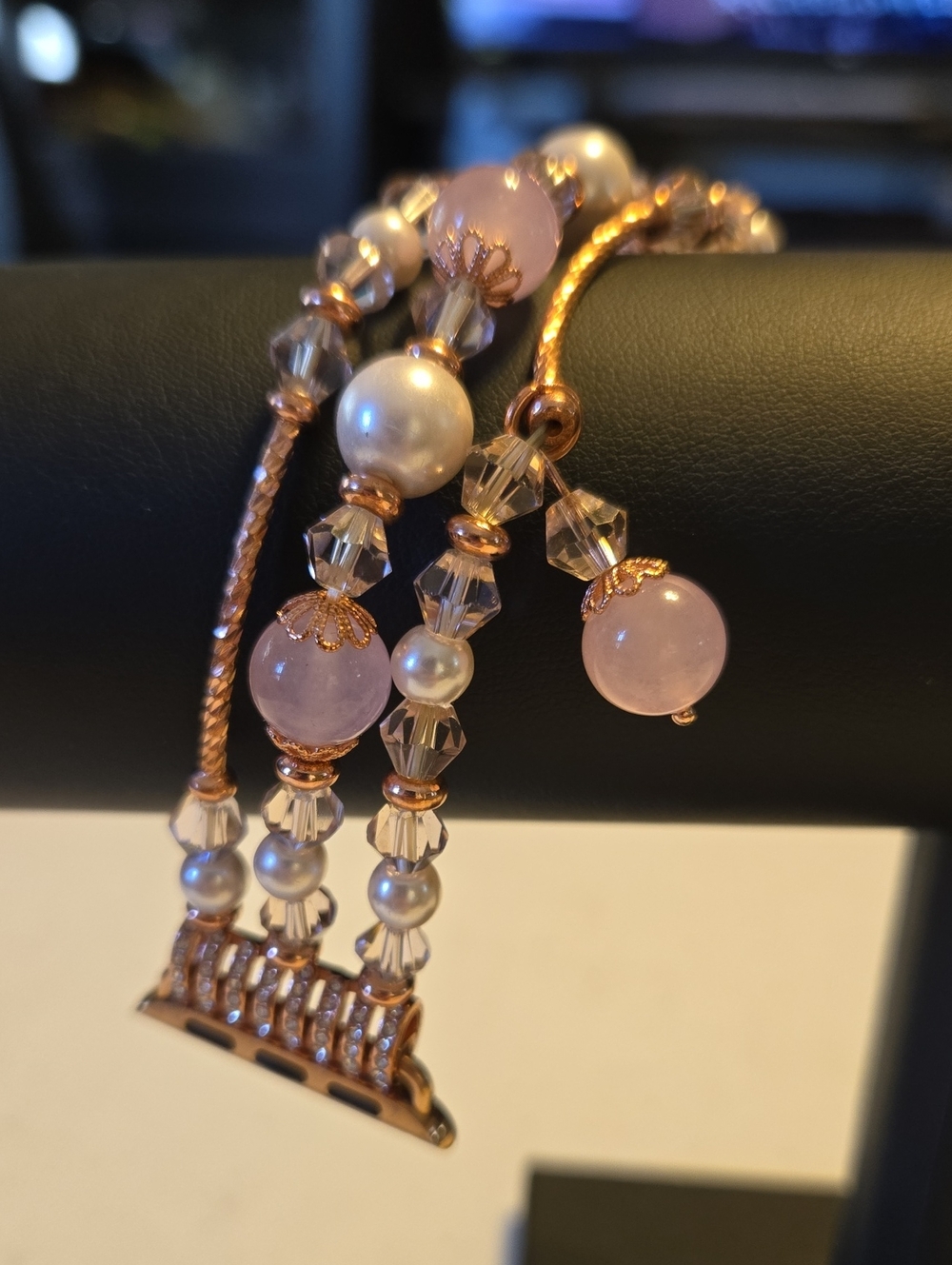 Womens Rose Gold and Pink Beaded Apple Watchband